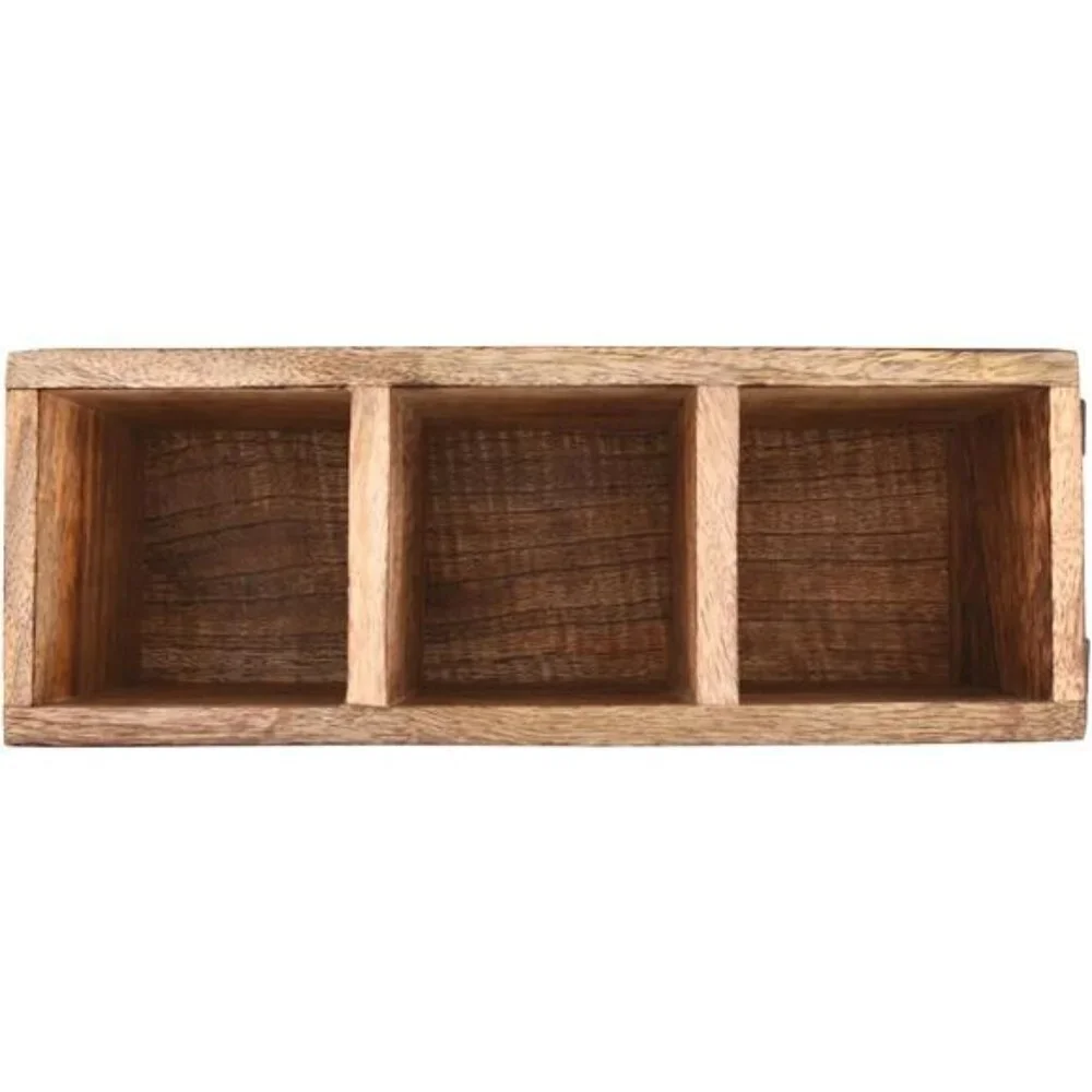 Mango wood cutlery holder utensil caddy kitchen countertop organizer rustic tray